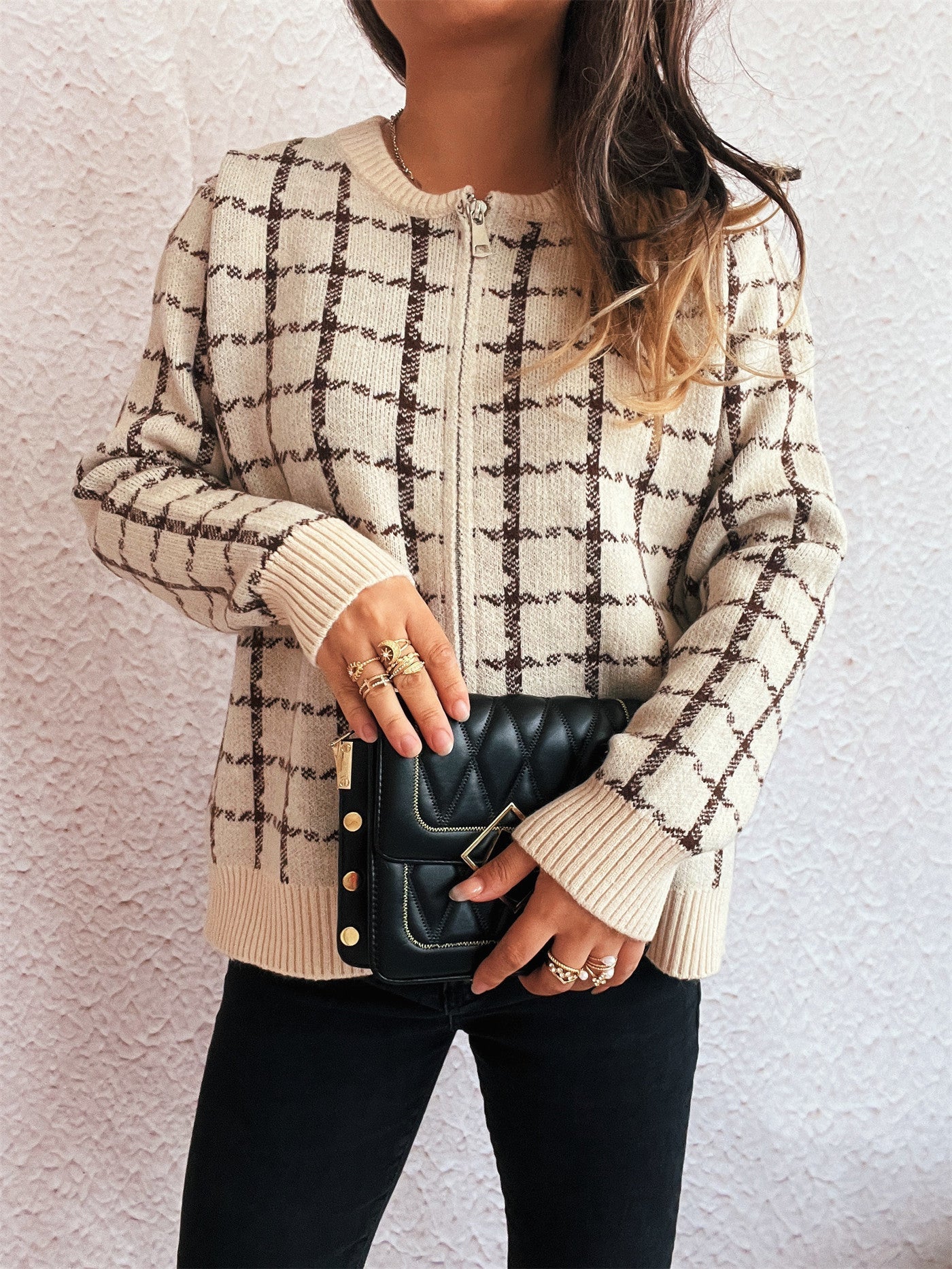 Cardigan à carreaux confortable avec poches pour un style quotidien