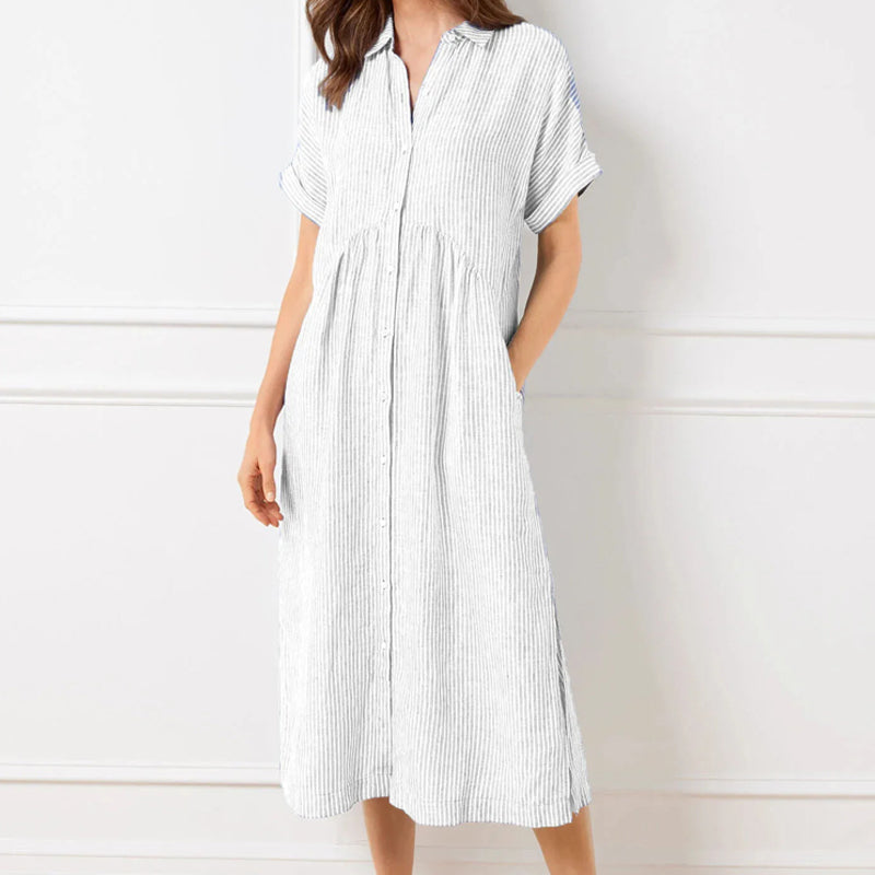 Robe chemise rayée pour femme avec revers et boutons