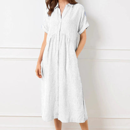 Robe chemise rayée pour femme avec revers et boutons