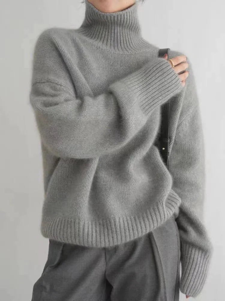Pull en tricot doux et chaleureux à col roulé pour superpositions hivernales