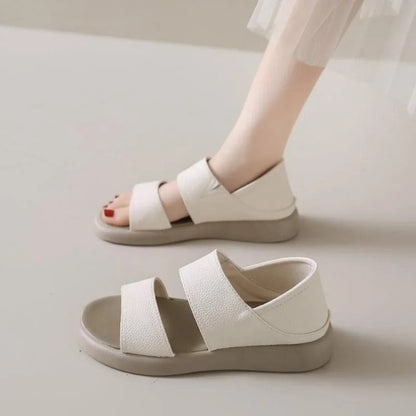 Sandales classiques en cuir véritable à enfiler avec semelle épaisse confortable