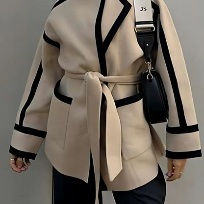 Blazer ceinturé chic à détail contrasté pour femme