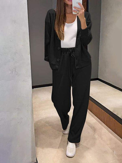 Ensemble décontracté confortable avec pull col V et pantalon