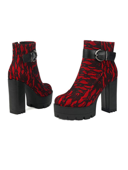 Bottes à plateforme en dentelle vintage avec talons épais