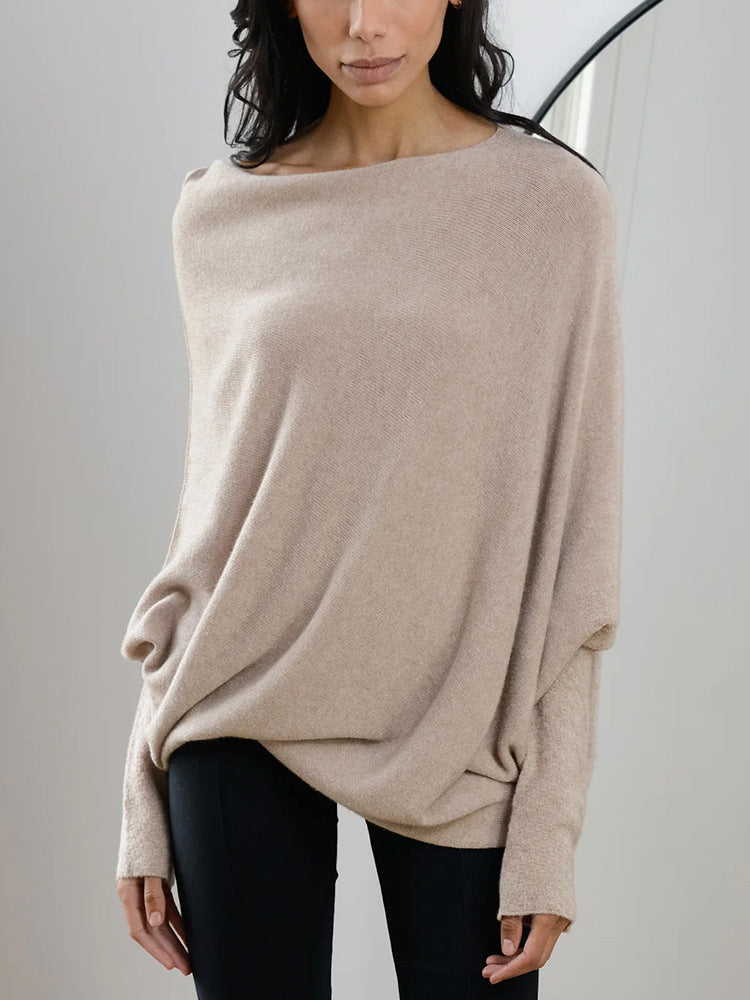 Pull en tricot surdimensionné et confortable à épaules dénudées