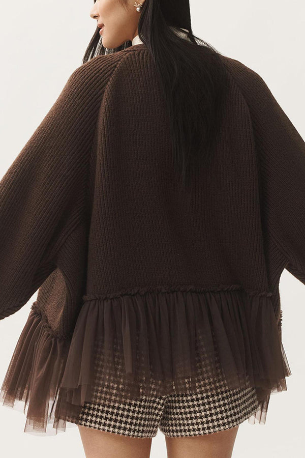 Cardigan en maille à volants en mesh avec manches longues