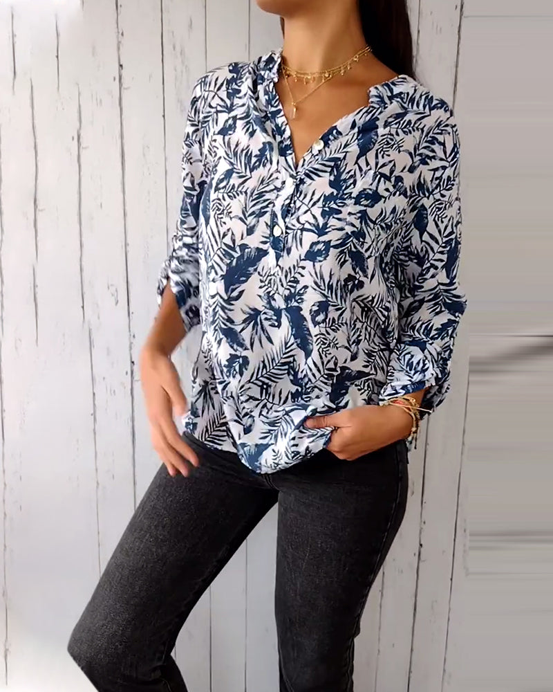 Blouse à Imprimé Feuilles pour Femmes