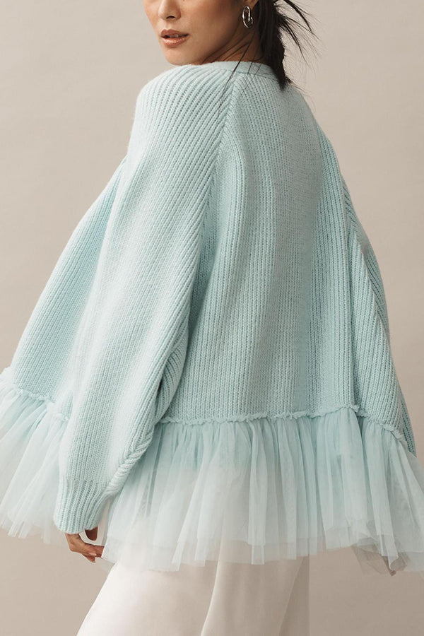 Cardigan en maille à volants en mesh avec manches longues