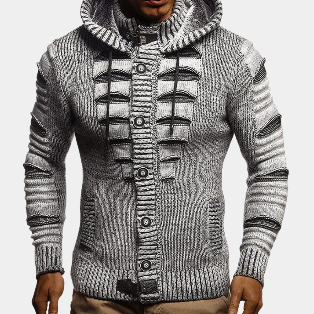 Cardigan à Capuche Boutonné en Tricot pour Homme