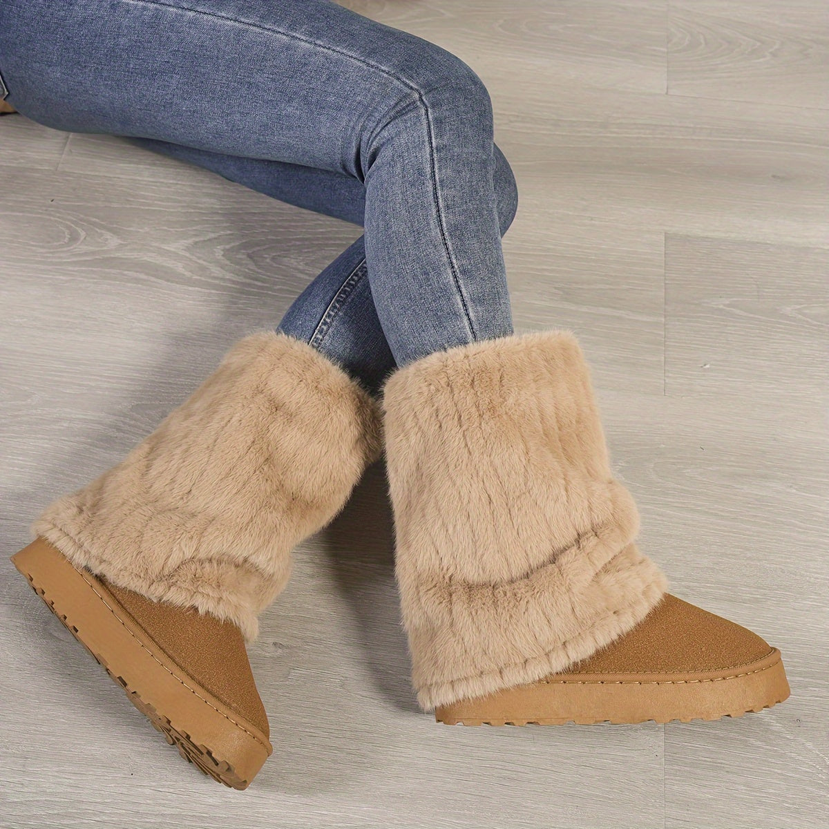 Bottes de Neige Mi Mollet en Peluche pour Femmes