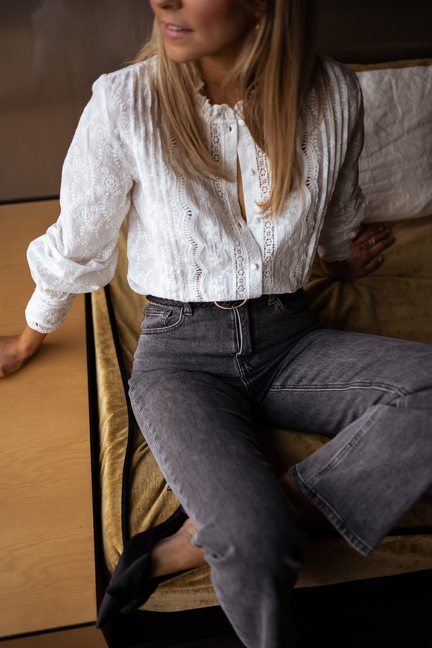 Chemise boutonnée brodée style décontracté chic