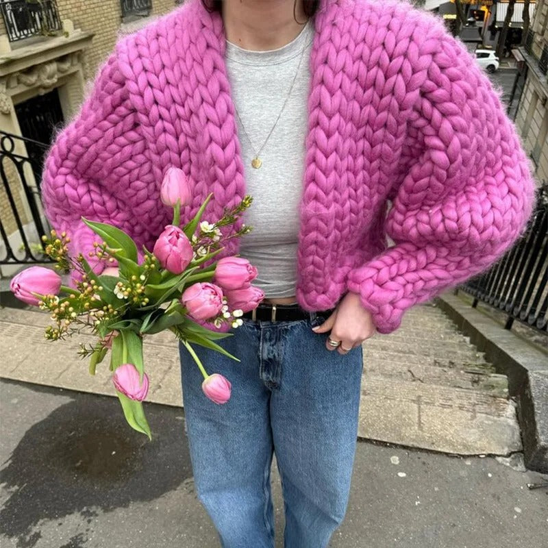 Cardigan décontracté en tricot torsadé uni confortable