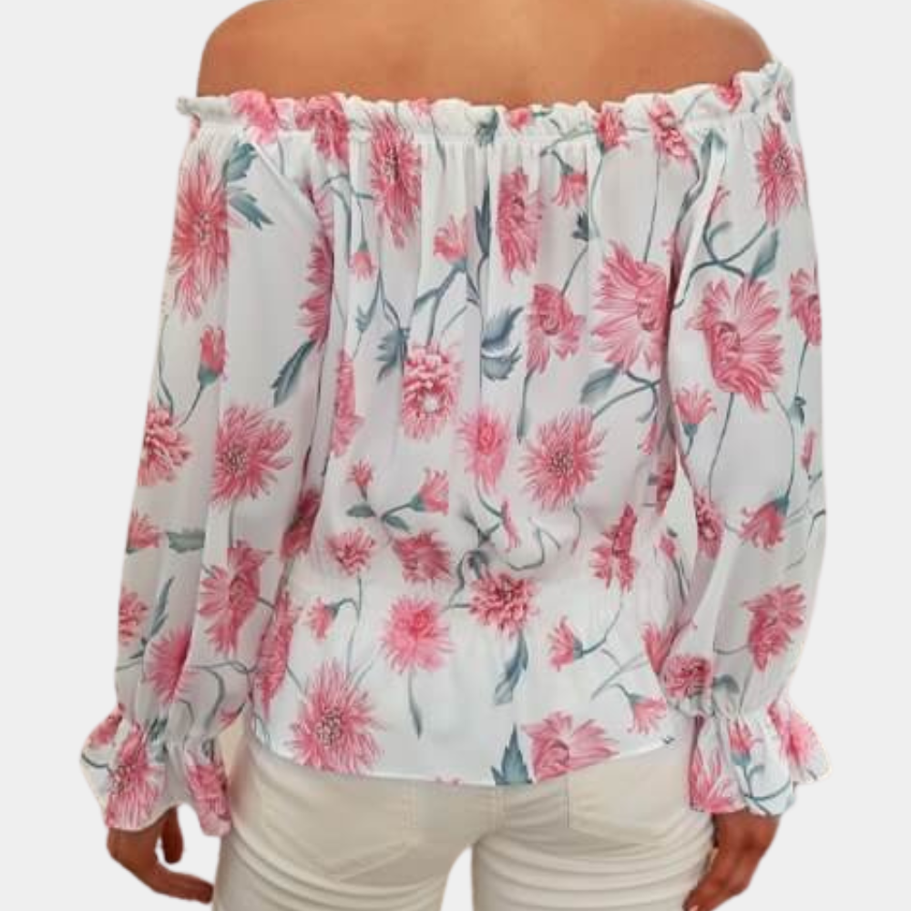Blouse florale sans épaules avec manches bouffantes