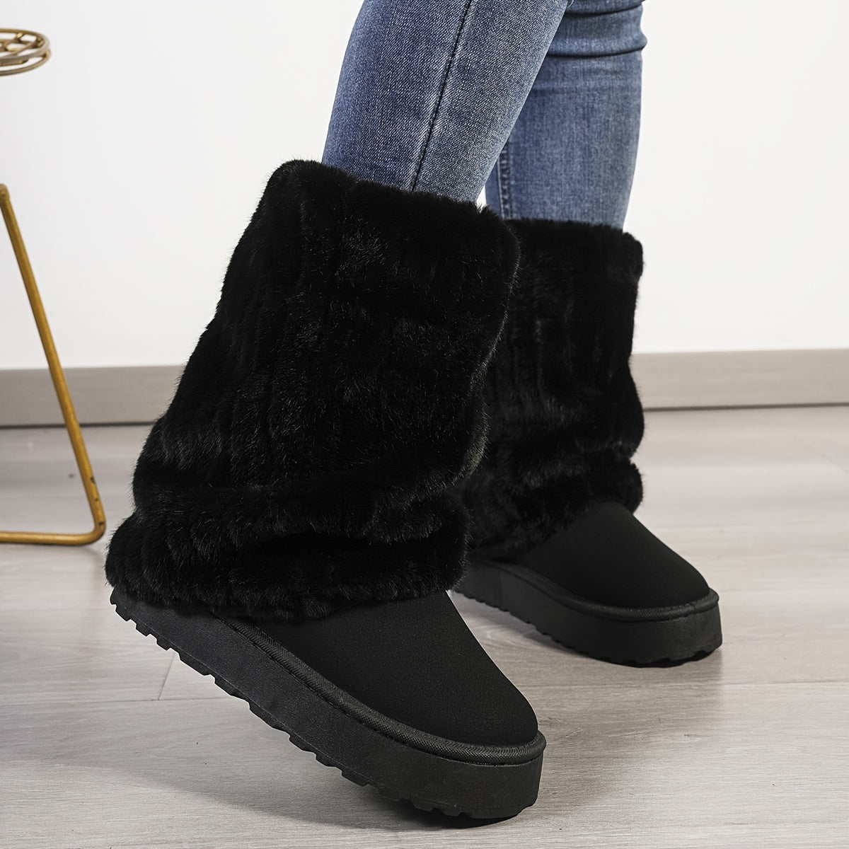 Bottes de Neige Mi Mollet en Peluche pour Femmes