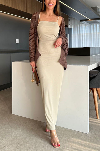 Cardigan de plage à manches longues en maille ajourée