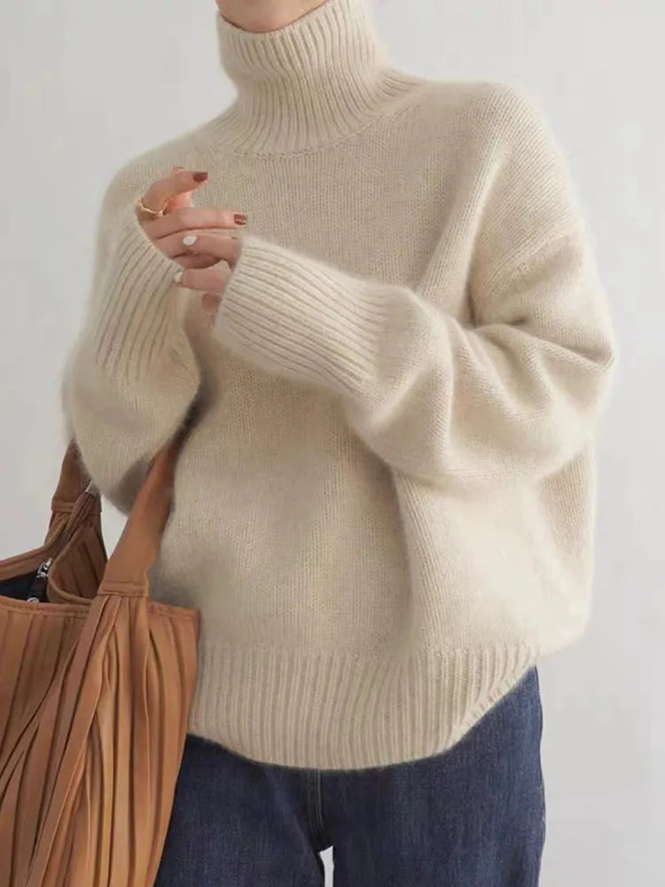 Pull en tricot doux et chaleureux à col roulé pour superpositions hivernales