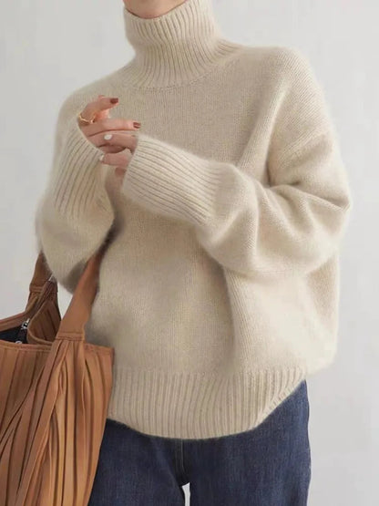 Pull en tricot doux et chaleureux à col roulé pour superpositions hivernales