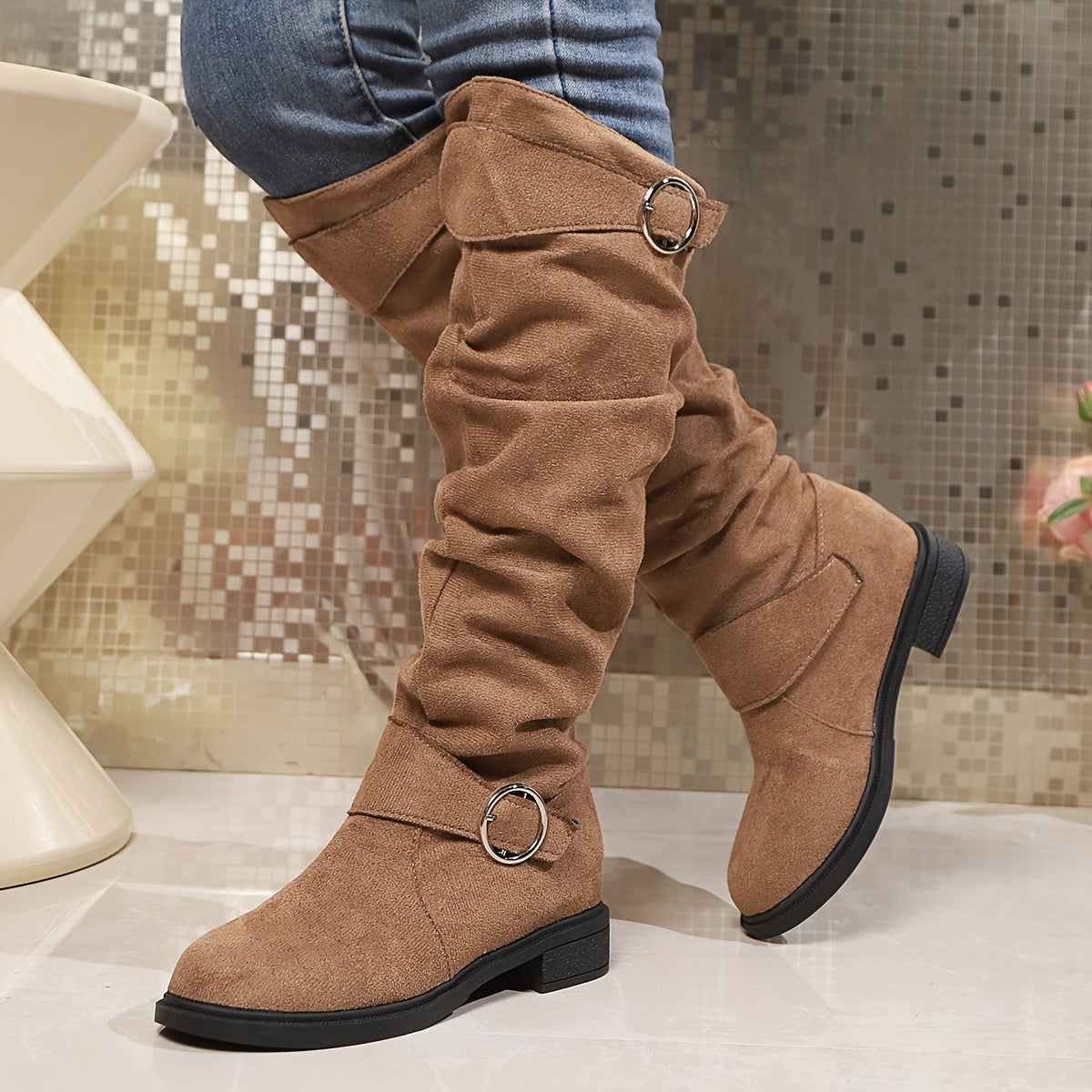 Bottes Confortables Hautes avec Boucle pour Femmes