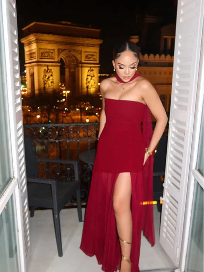 Robe longue asymétrique en mousseline pour femme