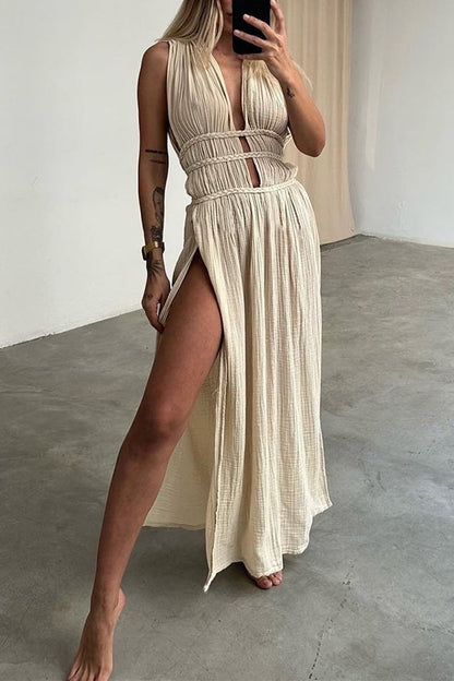 Robe de plage bohème à col en V et fente