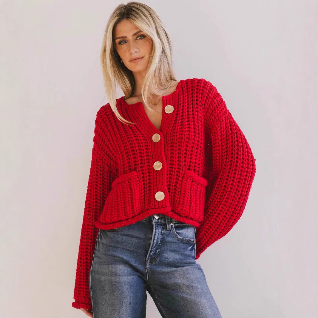 Cardigan boutonné confortable et chic pour femmes avec poches
