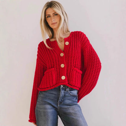 Cardigan boutonné confortable et chic pour femmes avec poches