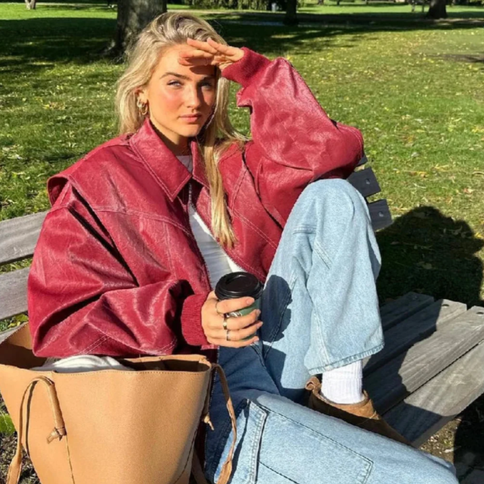 Veste de transition rouge surdimensionnée avec fermeture éclair et col rabattu