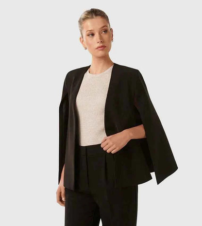 Blazer Cape Élégant pour Femme avec Coupe Fluide et Fente aux Manches