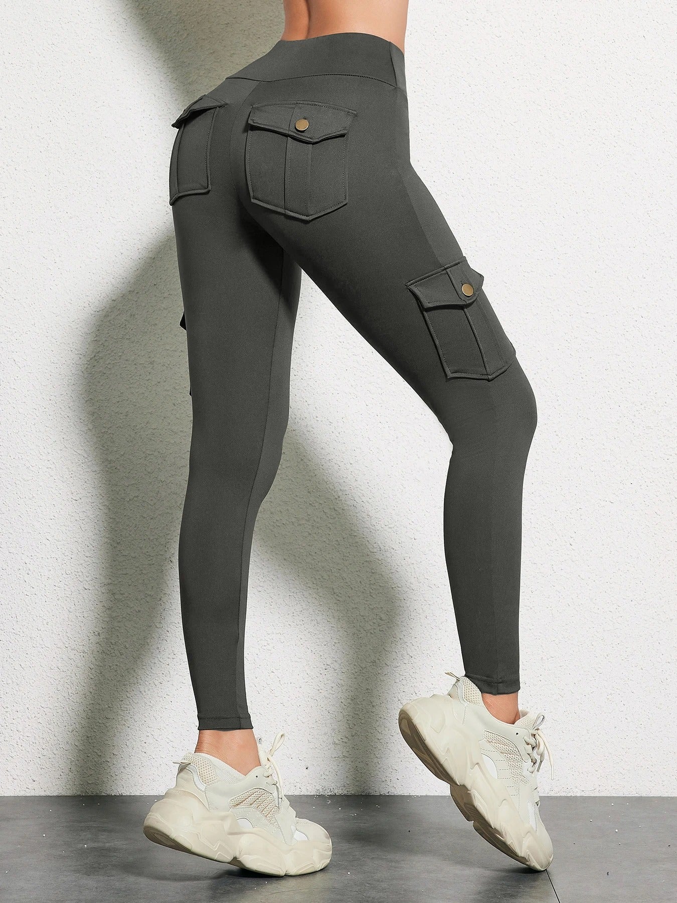 Pantalon Cargo Taille Haute pour Femmes avec Poches Latérales