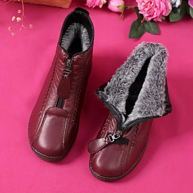 Bottes d'hiver en cuir naturel confortable avec doublure chaude