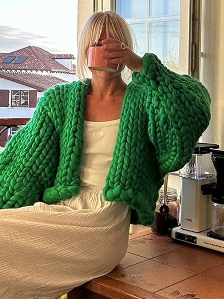 Cardigan décontracté en tricot torsadé uni confortable