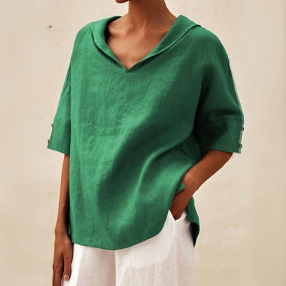 Blouse légère en lin à col en V pour femmes