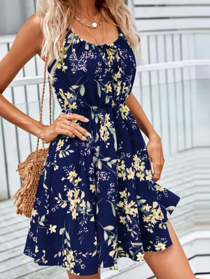 Robe Mini Sans Manches à Motif Fleuri pour Femme