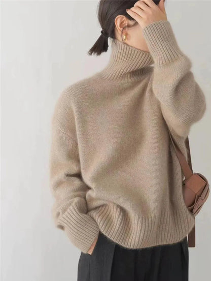 Pull en tricot doux et chaleureux à col roulé pour superpositions hivernales