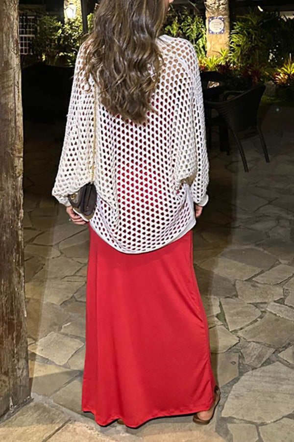 Cardigan de plage à manches longues en maille ajourée