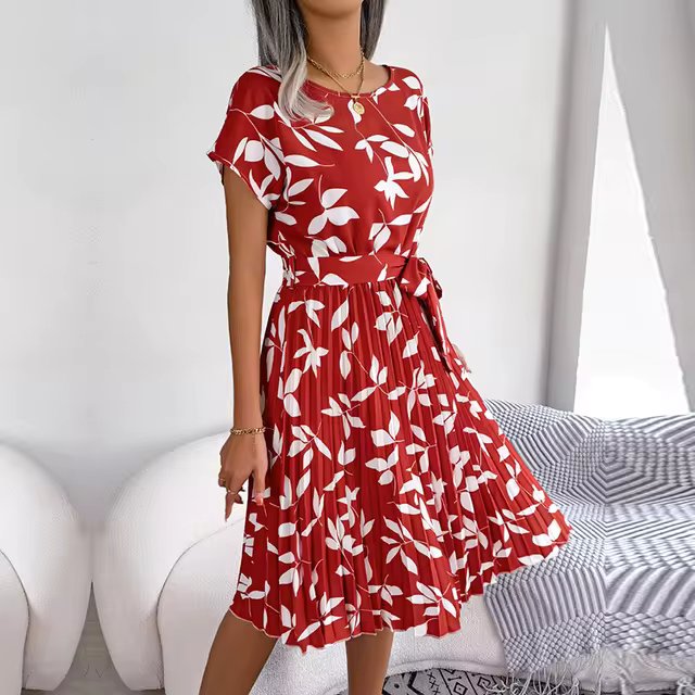 Robe longue plissée à ligne A à motif floral