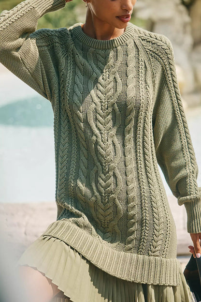 Robe Mini Pull en Maille Côtelée avec Ourlet en Chiffon Plissé