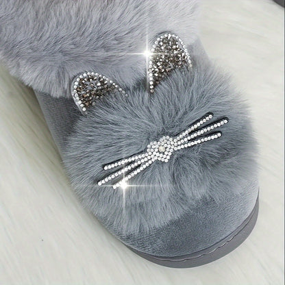 Chaussons en Peluche à Strass de Chat Femmes