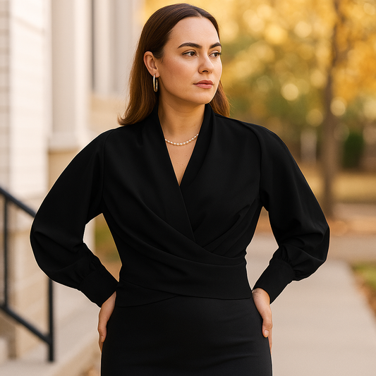 Blouse Chic à Manches Bouffantes et Col V pour un Style Sans Effort