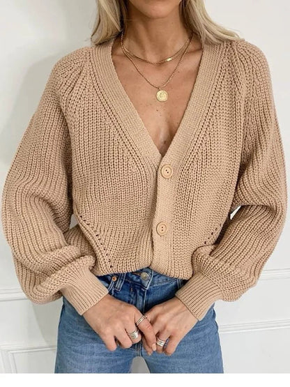 Cardigan en tricot à manches bouffantes pour femme