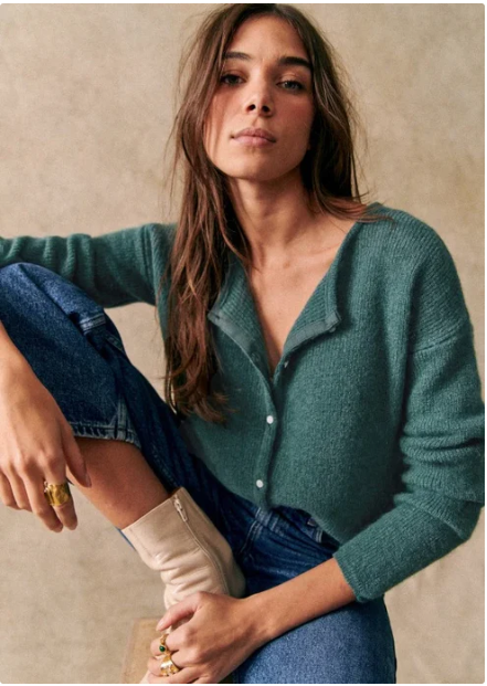 Cardigan femme boutonné à col en V confortable