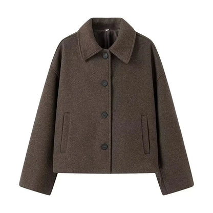 Veste surdimensionnée élégante marron avec col à revers et boutons