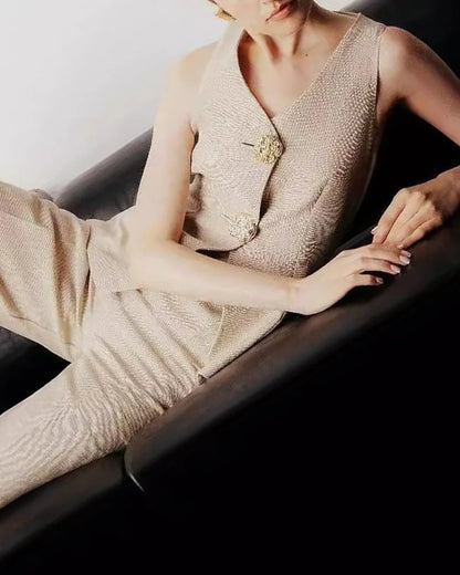 Ensemble Sophistiqué Gilet Et Pantalon Évasé Femme Pour Événements