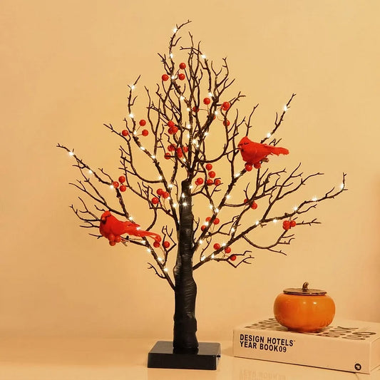 Lumières d'Arbre de Table à Oiseaux Rouges LED Festives