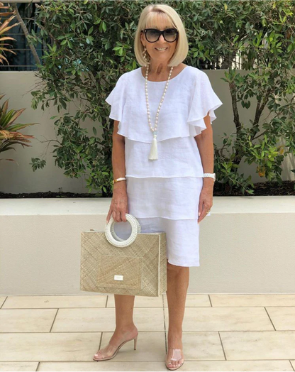 Robe courte à manches courtes avec volants pour femmes