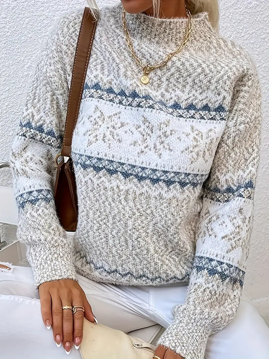 Pull à Col Demi-Roulé et Motifs Festifs Femme