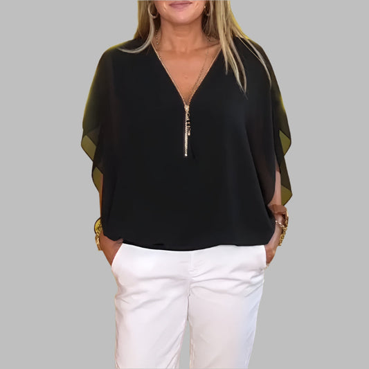 Haut décontracté léger en chiffon avec manches courtes et fermeture éclair