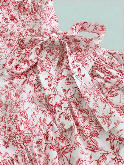 Robe Mini Florale à Col Halter et Empiècement Pour Femme