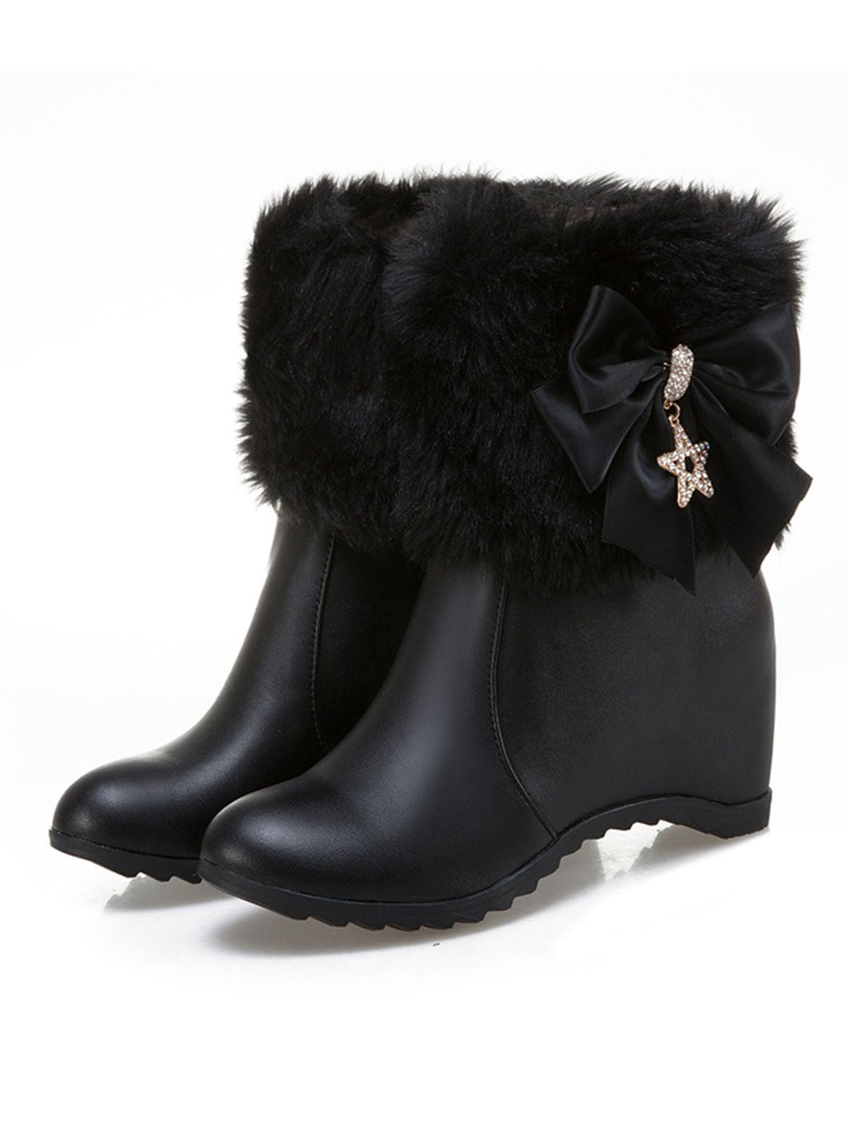 Bottes compensées vintage en fausse fourrure avec nœud et détail étoile