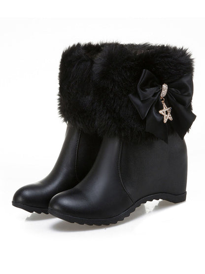 Bottes compensées vintage en fausse fourrure avec nœud et détail étoile